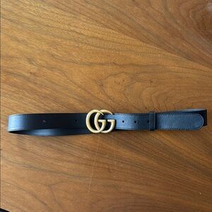 Gucci Black Leather Belt with Gold Buckle